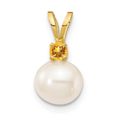 7-7.5mm White Round Freshwater Cultured Pearl Citrine Pendants 14k Gold XF741_CI, MPN: XF741_CI, 88…