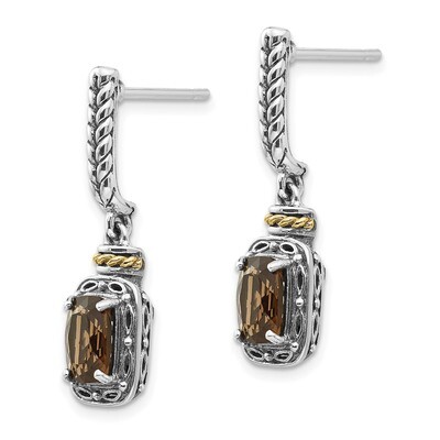 Smokey Quartz Post Dangle Earrings Sterling Silver &amp; 14k Gold Antiqued QTC989, MPN: QTC989, 1911013…