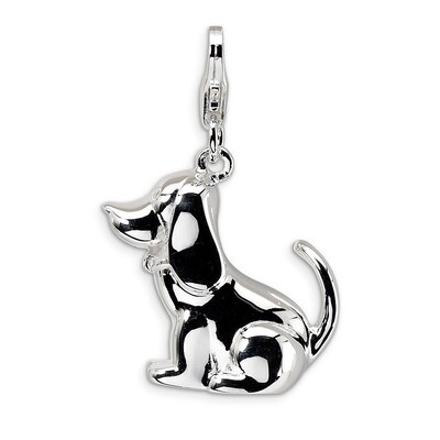 3-D Polished &amp; Enameled Dog Charm Sterling Silver QCC391 by Amore La Vita, MPN: QCC391, 883957333489