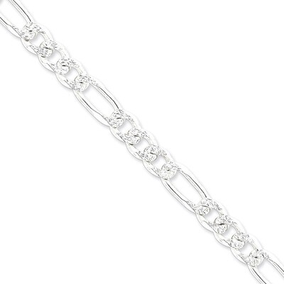 8 Inch 9.5mm Pave Flat Figaro Chain Sterling Silver QFF250-8, MPN: QFF250-8, 886774411118