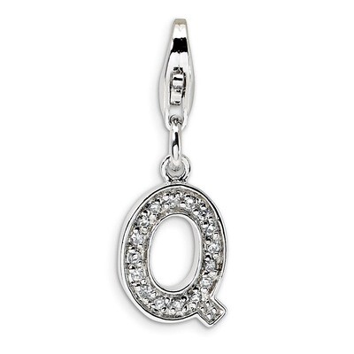 Letter Q Charm Sterling Silver Synthetic Diamond QCC105Q by Amore La Vita, MPN: QCC105Q, 8839573302…