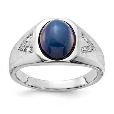 Sterling Silver Oval Shaped Blue Star &amp; Diamond Ring RMS1647/BLUSTR-SSAS4