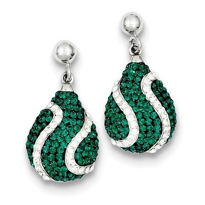Sterling Silver Green &amp; White Stellux Crystal Post Earrings QE9550
