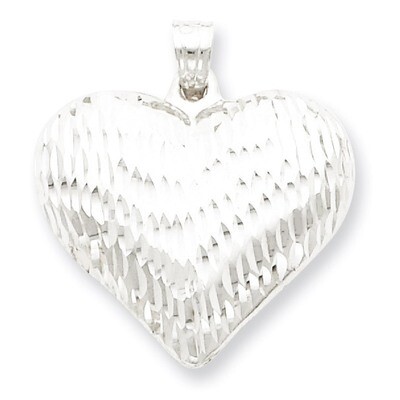 Puffed Heart Pendant Sterling Silver Rhodium-plated Diamond-Cut QC5971, MPN: QC5971, 883957913803