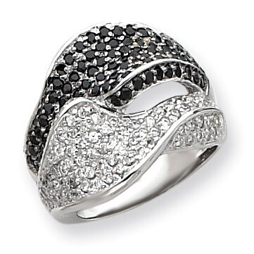 Black &amp; White CZ Ring Sterling Silver QR1386-6