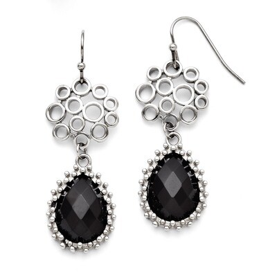Black Onyx Shepherd Hook Teardrop Earrings - Stainless Steel SRE717 by Chisel, MPN: SRE717, 1911013…