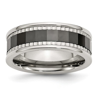 Sawtooth Accent Black Ceramic Center Faceted Band Stainless Steel SR246-11