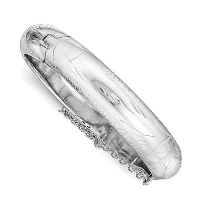 Child&#39;S Bangle Sterling Silver Rhodium-plated Textured with Safety Hinged QB793, MPN: QB793, 191101…