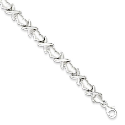 7 Inch Satin X Hearts Bracelet Sterling Silver Polished QG3311-7, MPN: QG3311-7, 191101192913