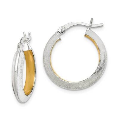 Gold Tone Brushed Hoop Earrings Sterling Silver QE14111, MPN: QE14111, 886774114767
