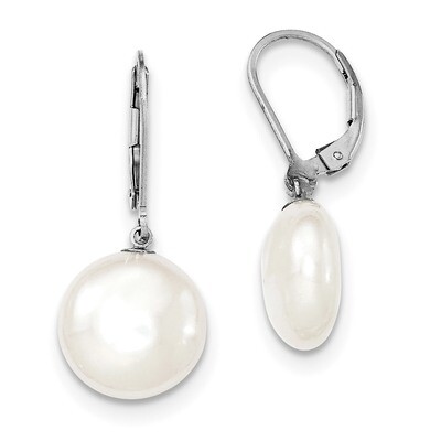 12-13mm White Cultured Freshwater Coin Pearl Leverbacks Earrings Sterling Silver Rhodium QE12755, M…