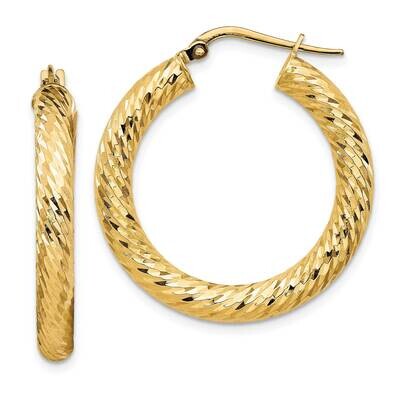4x20mm Diamond-Cut Round Hoop Earrings 14k Gold TF1334, MPN: TF1334, 191101985942