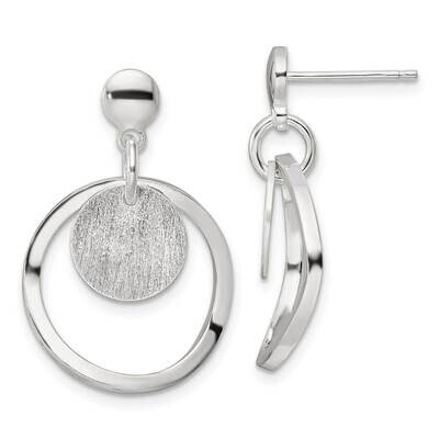 Satin Circle Post Dangle Earrings Sterling Silver Polished QE16095, MPN: QE16095, 196904169582