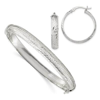 Bangle 7.5mm &amp; Hoop 5mm Earring Set Sterling Silver Diamond Cut QB1341SET, MPN: QB1341SET, 88677410…
