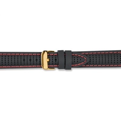 20mm Black with Red Ventilated Silicone Gold-tone Buckle Watch Band  BA401-20, MPN: BA401-20,