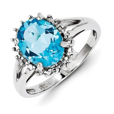 Light Swiss Blue Topaz &amp; Diamond Ring Sterling Silver Rhodium QDX566, MPN: QDX566, 883957479750