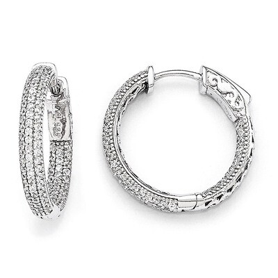 Diamond In and Out Hinged Hoop Earrings Sterling Silver Rhodium-plated QMP585, MPN: QMP585, 8867747…