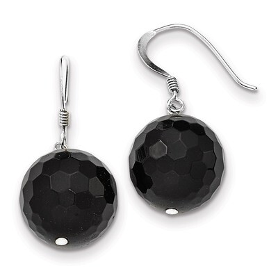 16.5mm Faceted Onyx Bead Earrings Sterling Silver QE6362, MPN: QE6362, 886774246987