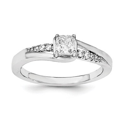 CZ Diamond Ring Sterling Silver Rhodium-plated Polished QR6157, MPN: QR6157,