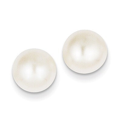 9-10mm White Button Cultured Pearl Stud Earrings 14k Gold X90BW, MPN: X90BW, 815479016564