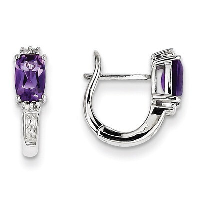 Amethyst Hinged Hoop Earrings Sterling Silver Rhodium-plated Diamond QE9949AM, MPN: QE9949AM, 88395…
