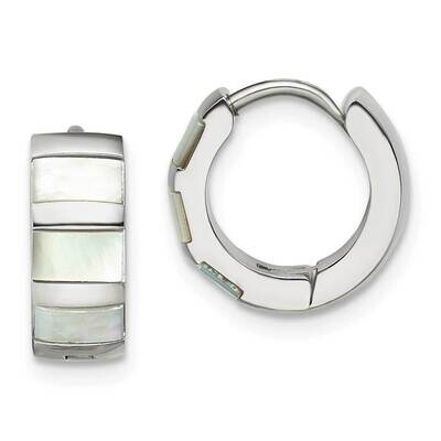 Shell Pearl Hinged Hoop Earrings Stainless Steel Polished SRE1528, MPN: SRE1528, 191101867248