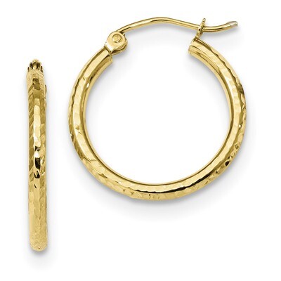 Diamond -cut 2mm Round Tube Hoop Earrings 10k Gold 10TC392, MPN: 10TC392, 191101344183