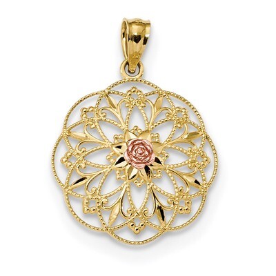 Polished Rose in Round Filigree Charm 14k Two-tone Rose Gold K5949, MPN: K5949, 883957327662