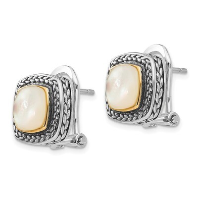 Mother of Pearl Earrings Sterling Silver &amp; 14k Gold QTC53, MPN: QTC53, 742323109359