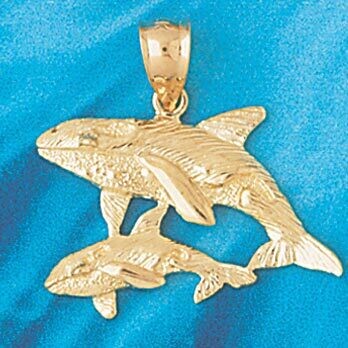 Dazzlers Jewelry Double Whale Pendant Necklace Charm Bracelet in Yellow, White or Rose Gold 811, MP…