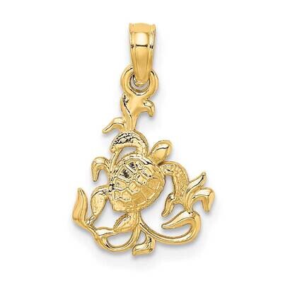 Mini Sea Turtle Kelp Charm 14k Gold Textured K7783, MPN: K7783, 637218035656