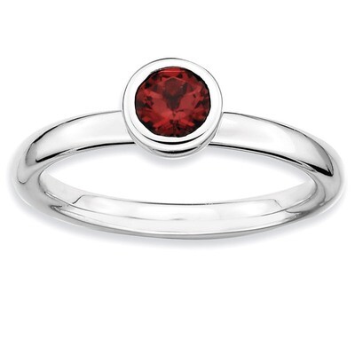 Low 5mm Round Garnet Ring - Sterling Silver QSK508, MPN: QSK508, 886774007984