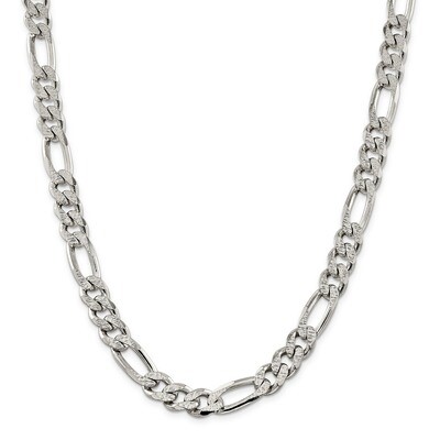 26 Inch 10.5mm Pave Flat Figaro Chain Sterling Silver QFF300-26, MPN: QFF300-26, 883957753515