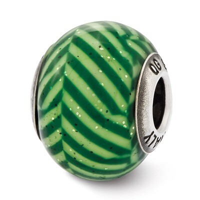 Green Stripes with Glitter Glass Bead - Sterling Silver QRS2508, MPN: QRS2508, 883957569840