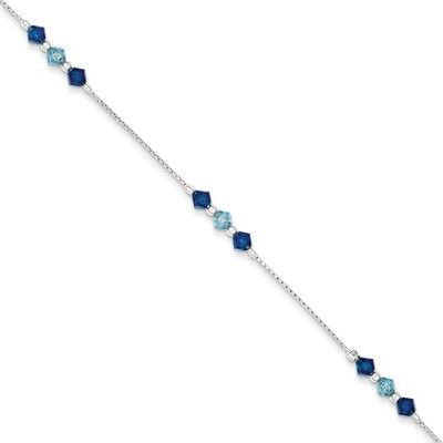 7.5 Inch Aquamarine Capri Blue Glass Bead Bracelet Sterling Silver Polished QG3356-7.5, MPN: QG3356…