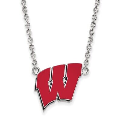 University of Wisconsin Large Enamel Pendant with Chain Necklace Sterling Silver SS094UWI-18, MPN: …
