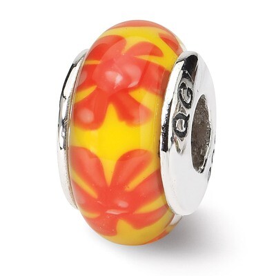 Yellow with Orange Hand-blown Glass Bead - Sterling Silver QRS644, MPN: QRS644, 883957725543