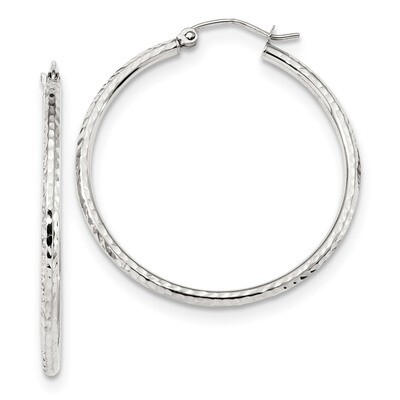 Diamond -cut 2mm Round Tube Hoop Earrings 10k White Gold 10TC395W, MPN: 10TC395W, 191101344251