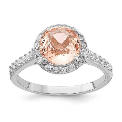 CZ Diamond and Simulated Morganite Ring Sterling Silver Rhodium Plated QCM1323, MPN: QCM1323, 19110…