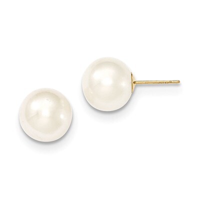 10-11mm White Round Cultured Pearl Stud Earrings 14k Gold X100PW, MPN: X100PW, 886774563176