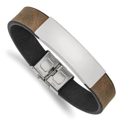 Brown/Black Leather 8.25 Inch Id Bracelet Stainless Steel Polished SRB2395-8.25, MPN: SRB2395-8.25,…