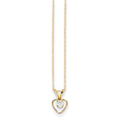 3mm White Zircon Heart Birthstone Necklace 15 Inch - 14k Gold GK403-15 by Madi K, MPN: GK403-15, 88…