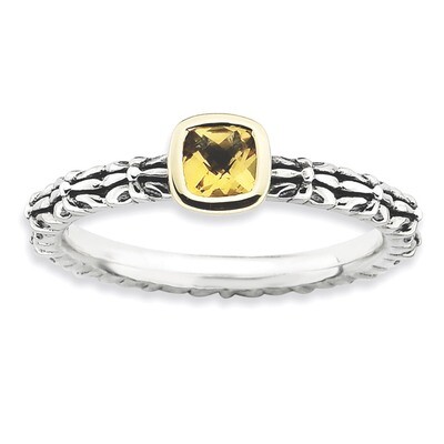 14k Gold Checker-cut Citrine Antiqued Ring - Sterling Silver QSK849, MPN: QSK849, 886774182032