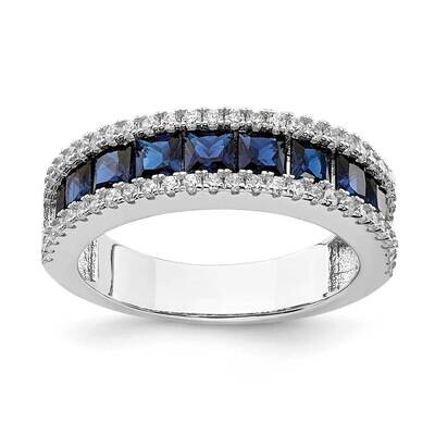 Synthetic Blue Spinel &amp; CZ Diamond Ring Sterling Silver Rhodium-plated QR7014, MPN: QR7014, 8839579…