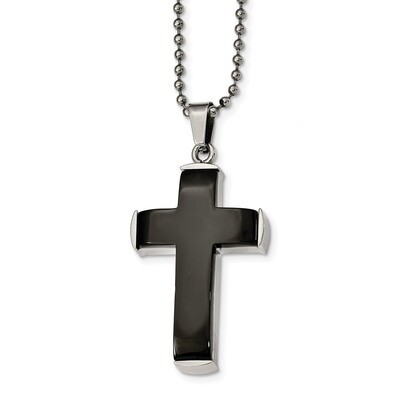 Black IP plated Cross Necklace Stainless Steel Polished SRN2421-22 by Chisel, MPN: SRN2421-22, 1911…