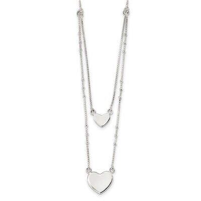 Double Heart Dangle Necklace 18 Inch Sterling Silver Polished QG4355-18, MPN: QG4355-18, 1911010032…