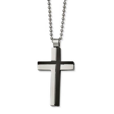 Laser Cut Black IP Cross Necklace Stainless Steel Polished SRN2105-20 by Chisel, MPN: SRN2105-20, 1…