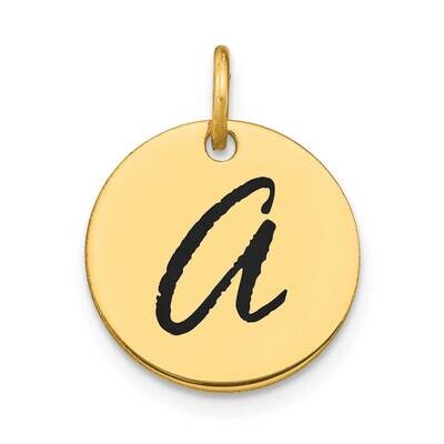 Letter A Black Epoxy Initial Disk Charm 14k Gold Polished YC1436A, MPN: YC1436A, 196904090145