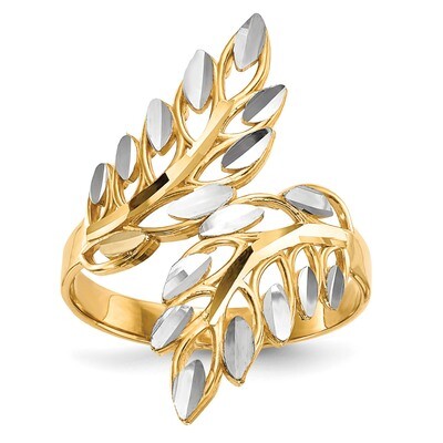 White Diamond -cut Leaves Ring 14k Gold &amp; Rhodium R574, MPN: R574, 191101686399