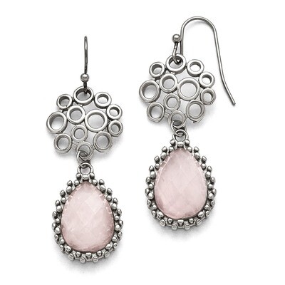 Polished Rose Quartz Shepherd Hook Earrings - Stainless Steel SRE753 by Chisel, MPN: SRE753, 191101…